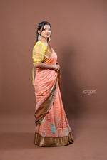 Load image into Gallery viewer, Elegant Peach Kota Viscose Digital Print Saree with Golden Border
