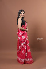Load image into Gallery viewer, Kolika Red Mercerised Cotton Saree with Elegant White Prints

