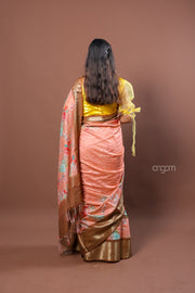Elegant Peach Kota Viscose Digital Print Saree with Golden Border