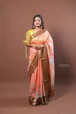Load image into Gallery viewer, Elegant Peach Kota Viscose Digital Print Saree with Golden Border
