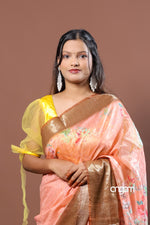 Load image into Gallery viewer, Elegant Peach Kota Viscose Digital Print Saree with Golden Border
