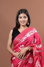 Load image into Gallery viewer, Kolika Red Mercerised Cotton Saree with Elegant White Prints
