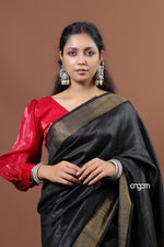Load image into Gallery viewer, Elegant Black Dupion Silk Saree with Golden Border for Women
