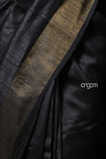 Load image into Gallery viewer, Elegant Black Dupion Silk Saree with Golden Border for Women
