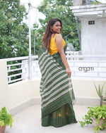 Load image into Gallery viewer, Elegant Green Art Silk Saree with Silver Stripes and Motifs
