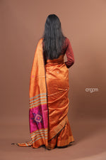 Load image into Gallery viewer, Elegant Orange Dupion Silk Saree with Contrast Border for Women
