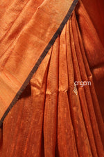 Load image into Gallery viewer, Elegant Orange Dupion Silk Saree with Contrast Border for Women
