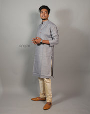 Light Grey Cotton Viscose Kurta for Men – Festive Wear