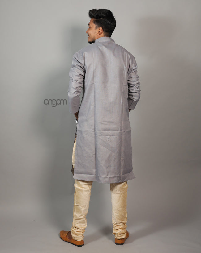 Light Grey Cotton Viscose Kurta for Men – Festive Wear