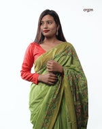 Load image into Gallery viewer, Elegant Green Kolika Hand-Painted Mercerised Cotton Saree with Artful Designs
