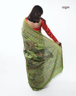 Load image into Gallery viewer, Elegant Green Kolika Hand-Painted Mercerised Cotton Saree with Artful Designs
