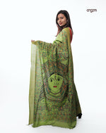 Load image into Gallery viewer, Elegant Green Kolika Hand-Painted Mercerised Cotton Saree with Artful Designs
