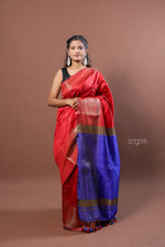 Load image into Gallery viewer, Vibrant Red and Blue Art Dupion Silk Saree with Zari
