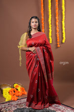 Load image into Gallery viewer, Elegant Red Art Dupion Saree with Woven Motifs and Border
