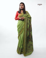 Load image into Gallery viewer, Elegant Green Kolika Hand-Painted Mercerised Cotton Saree with Artful Designs
