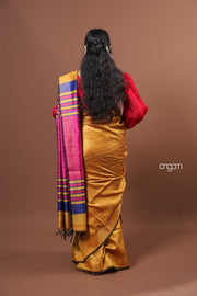 Graceful Golden Dupion Silk Saree with Elegant Contrast Border
