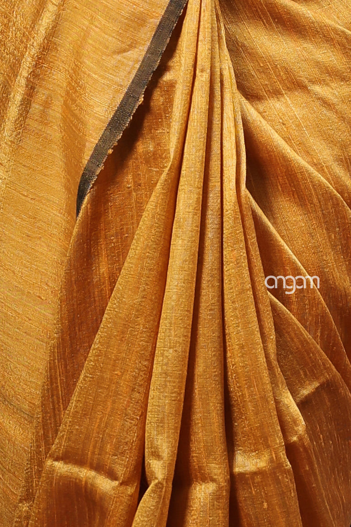 Graceful Golden Dupion Silk Saree with Elegant Contrast Border