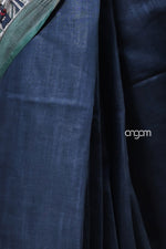 Load image into Gallery viewer, Elegant Navy Blue Cotton Slub Saree with Artistic Border Design

