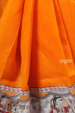 Load image into Gallery viewer, Vibrant Orange Cotton Slub Saree with Traditional Print Border

