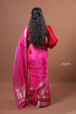 Load image into Gallery viewer, Hot Pink Organza Saree with Zari Border – Festive Elegance
