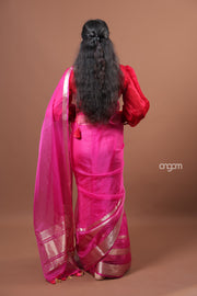 Hot Pink Organza Saree with Zari Border – Festive Elegance