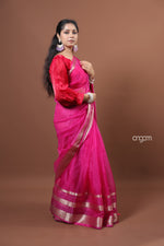 Load image into Gallery viewer, Hot Pink Organza Saree with Zari Border – Festive Elegance
