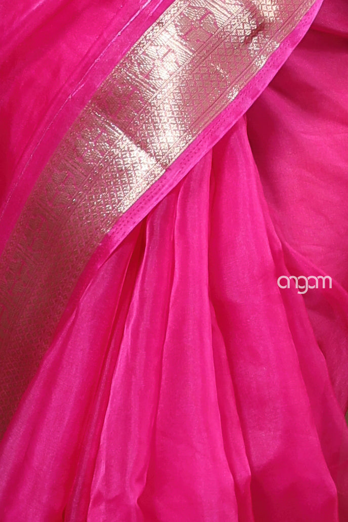 Hot Pink Organza Saree with Zari Border – Festive Elegance