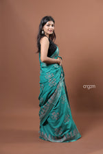 Load image into Gallery viewer, Elegant Green Cotton Slub Saree with Subtle Floral Print Design
