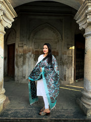 Teal Blue Tussar Silk Dupatta with Paisley Pattern Elegance