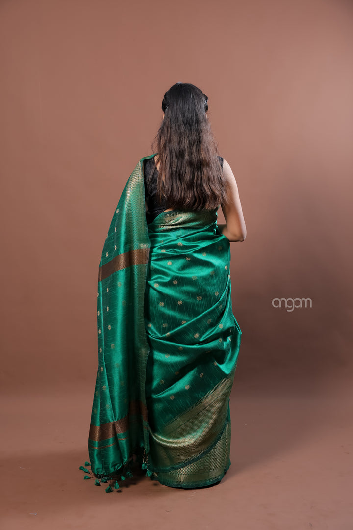 Elegant Green Art Dupion Silk Saree with Golden Zari Work