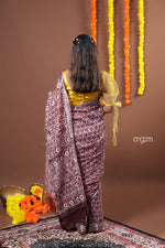 Load image into Gallery viewer, Maroon Cotton Slub Saree with Intricate Print and Silver Border
