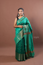 Load image into Gallery viewer, Elegant Green Art Dupion Silk Saree with Golden Zari Work
