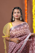 Load image into Gallery viewer, Maroon Cotton Slub Saree with Intricate Print and Silver Border
