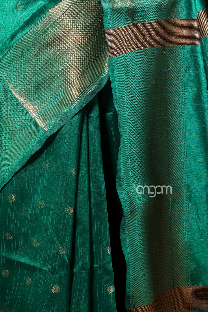Elegant Green Art Dupion Silk Saree with Golden Zari Work