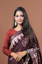 Load image into Gallery viewer, Elegant Brown Cotton Slub Saree with Handcrafted White Floral Prints
