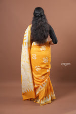 Load image into Gallery viewer, Radiant Yellow Cotton Slub Saree with Handcrafted White Floral Prints
