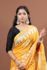 Load image into Gallery viewer, Radiant Yellow Cotton Slub Saree with Handcrafted White Floral Prints
