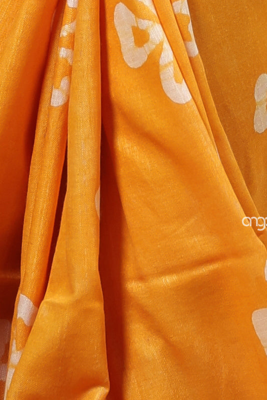 Radiant Yellow Cotton Slub Saree with Handcrafted White Floral Prints