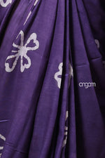 Load image into Gallery viewer, Stylish Purple Cotton Slub Saree with Handcrafted White Batik Designs
