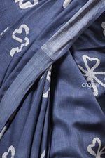 Load image into Gallery viewer, Elegant Blue Cotton Slub Saree with Handcrafted White Batik Prints
