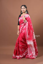 Load image into Gallery viewer, Vibrant Pink Cotton Slub Saree with Handcrafted White Batik Prints
