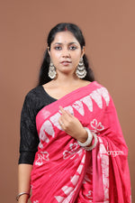 Load image into Gallery viewer, Vibrant Pink Cotton Slub Saree with Handcrafted White Batik Prints
