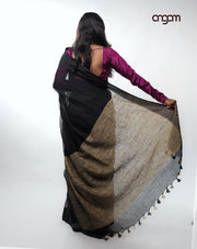 Classic Black Linen Saree with Elegant Sheer Texture and Border