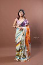 Load image into Gallery viewer, Multicolor Linen Digital Print Saree with Artistic Abstract Design
