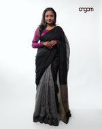 Load image into Gallery viewer, Classic Black Linen Saree with Elegant Sheer Texture and Border
