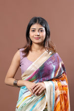 Load image into Gallery viewer, Multicolor Linen Digital Print Saree with Artistic Abstract Design
