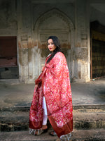 Load image into Gallery viewer, Rust Red Tussar Silk Dupatta with Elegant Floral Vine Design

