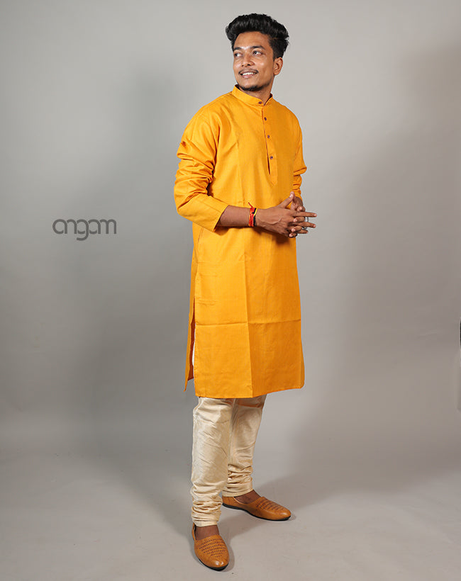 Bright Yellow Cotton Viscose Kurta for Men – Ethnic Wear