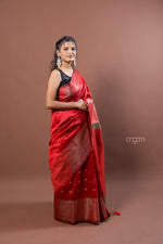 Load image into Gallery viewer, Stunning Red Art Dupion Silk Saree with Golden Zari Border

