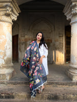 Load image into Gallery viewer, Graceful Handwoven Tussar Silk Dupatta with Vibrant Floral Design
